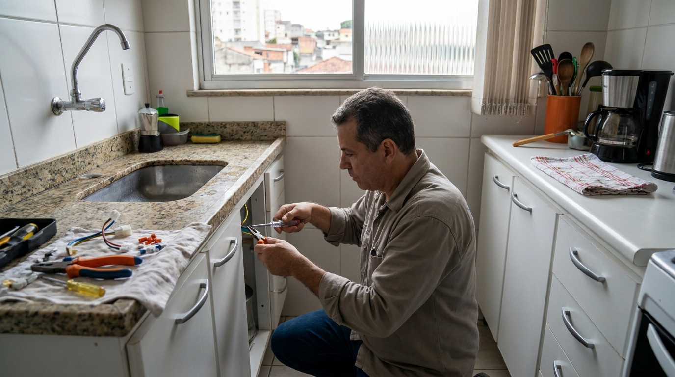 Eletricista instalando torneira eletrica em Fortaleza‑CE